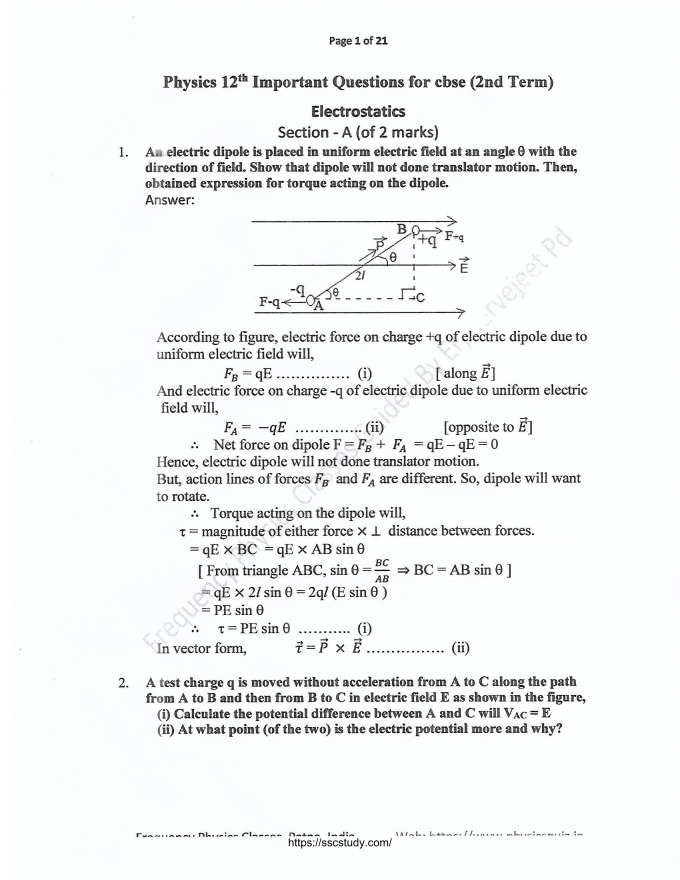 Sample Paper Class 12 Physics 2023 Paper-03