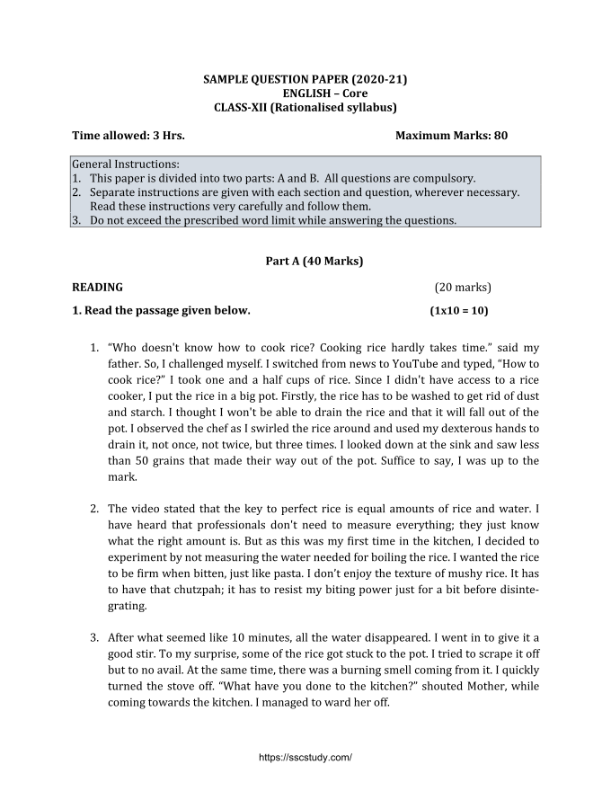 English Sample Papers for Class 12 : Paper-02 