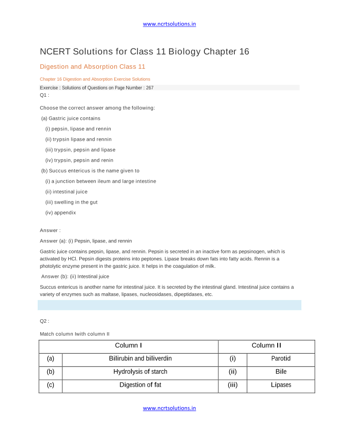 NCERT Solutions for Class 11 Biology Chapter 16 notes PDF