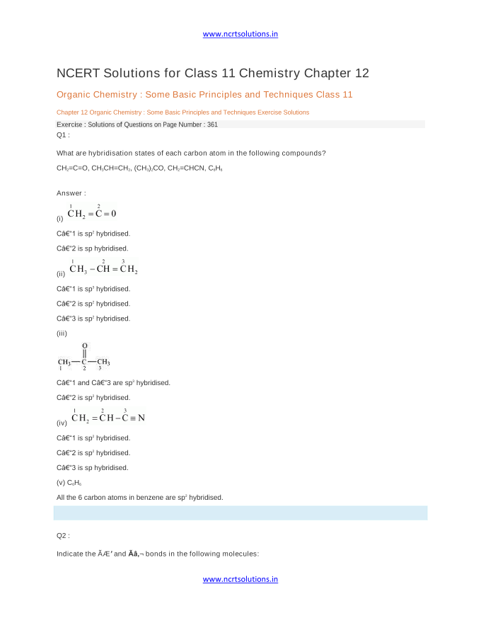 NCERT Solutions for Class 11 Chemistry Chapter 12 Organic Chemistry : Some Basic Principles and Techniques Class 11