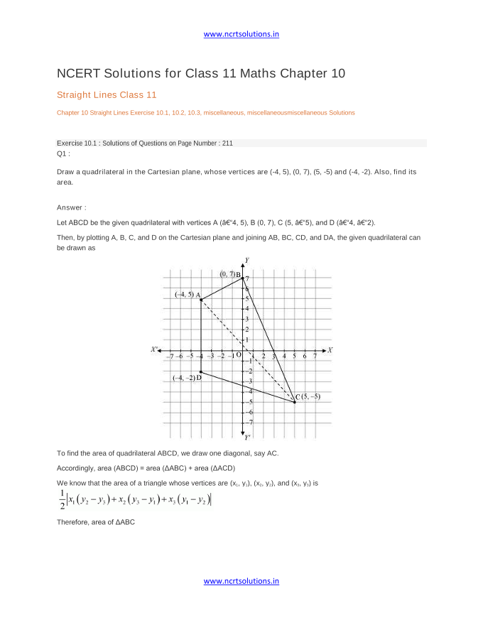 NCERT Solutions for Class 11 Maths Chapter 10 Straight Lines Class 11 Chapter 10