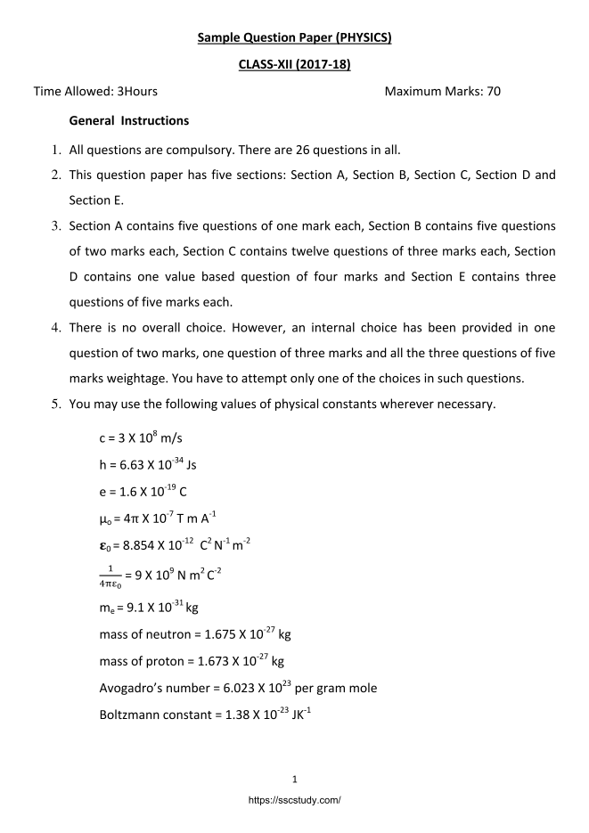 Sample Paper Class 12 Physics 2023 Paper-12