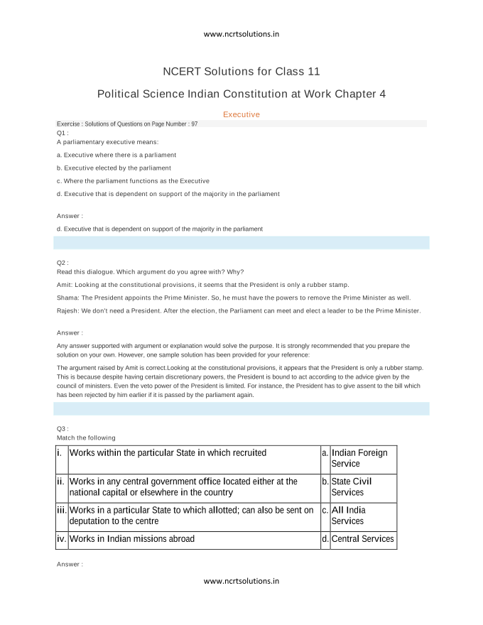 NCERT Solutions for Class 11 Political Science Indian Constitution at Work Chapter 4