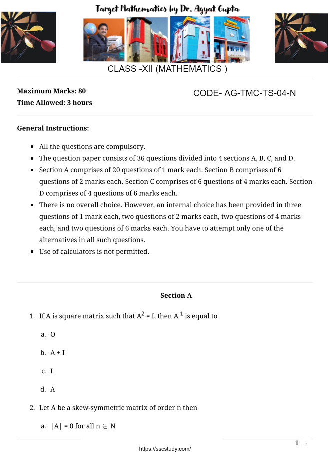 CBSE Class 12 Maths Sample Paper-06