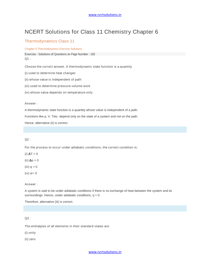 NCERT Solutions for Class 11 Chemistry Chapter 6 Thermodynamics Class 11 