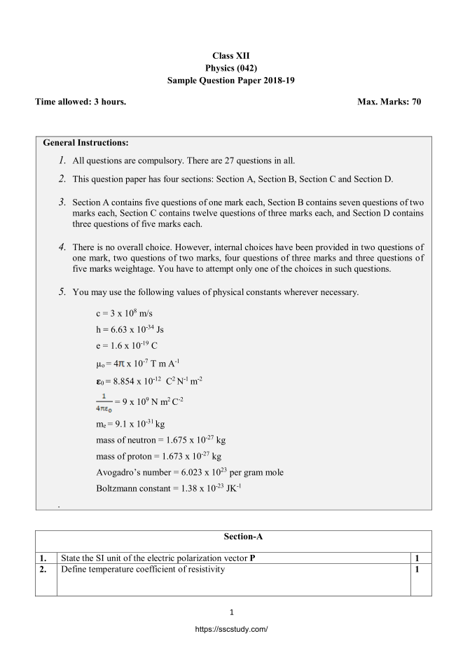 Sample Paper Class 12 Physics 2023 Paper-15