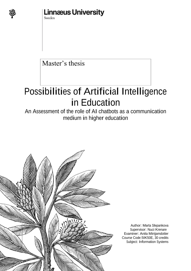 Possibilities of Artificial Intelligence in Education Marta Slepankova
