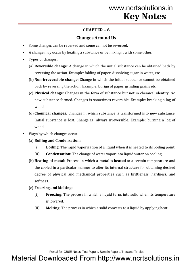 class 9 science notes CHAPTER – 6  Changes Around Us
