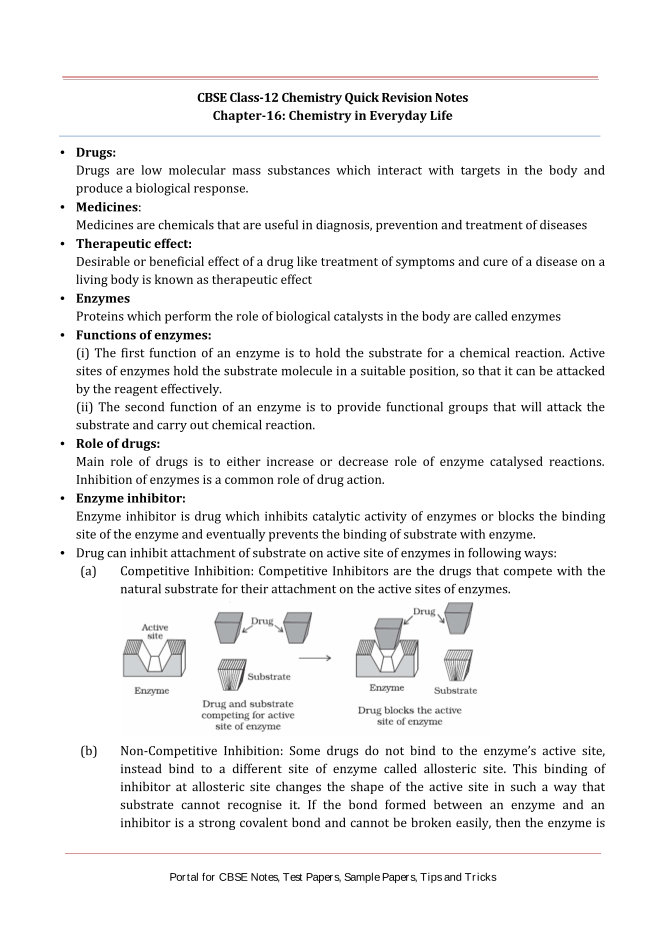 CBSE Class-12 Chemistry Quick Revision Notes  Chapter-16: Chemistry in Everyday Life 