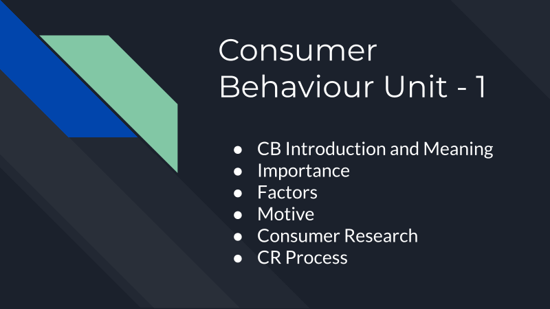 Consumer Behaviour Unit - 1
