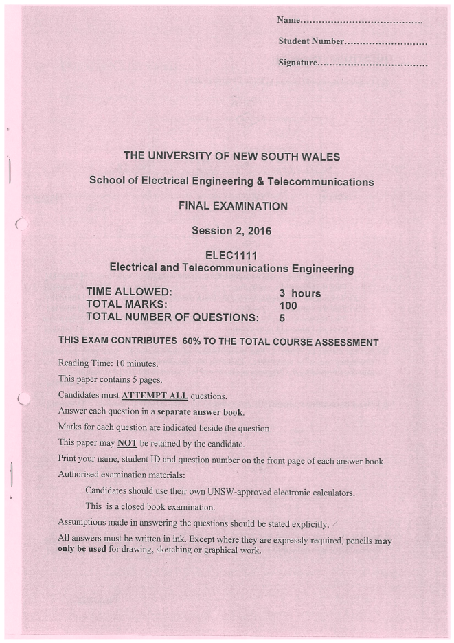ELEC1111 - S2 2016 Final Exam